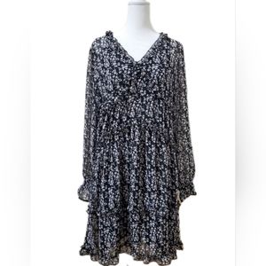 Express Long Sleeve Sheer Ruffle Accent Dress With Slip Size Large